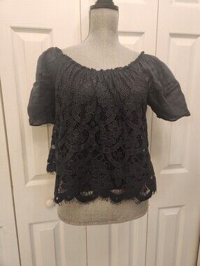 Moulinetta Souers Navy Lined Lace Top